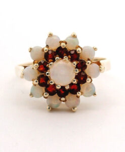 Vintage 9ct Gold Opal & Garnet Cluster Ring