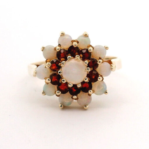 Vintage 9ct Gold Opal & Garnet Cluster Ring