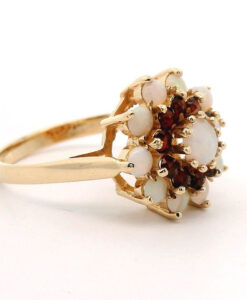 Vintage 9ct Gold Opal & Garnet Cluster Ring