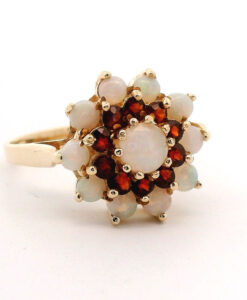 Vintage 9ct Gold Opal & Garnet Cluster Ring