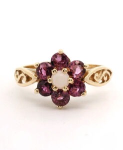 Vintage 9ct Gold Ruby and Opal Cluster Ring