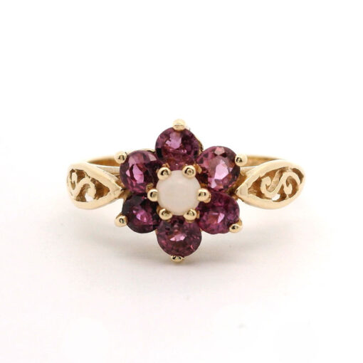 Vintage 9ct Gold Ruby and Opal Cluster Ring