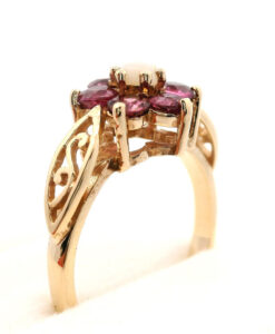 Vintage 9ct Yellow Gold Ruby and Opal Cluster Ring