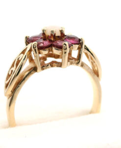 Vintage 9ct Yellow Gold Ruby and Opal Cluster Ring
