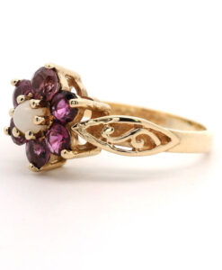 Vintage 9ct Yellow Gold Ruby and Opal Cluster Ring
