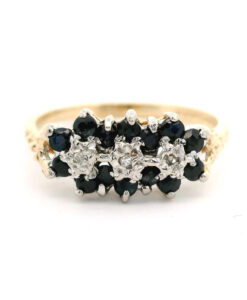 Vintage Gold Diamond & Sapphire Cluster Ring