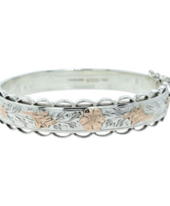 Sterling Silver and Rose Gold Flower Bangle