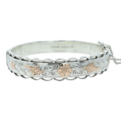 Sterling Silver and Rose Gold Flower Bangle