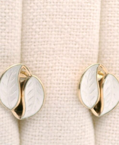 Vintage David Andersen Sterling Silver & White Enamel Leaf Earrings – Designed by Willy Winnaess (1950s-60s)