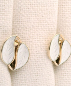 Vintage David Andersen Sterling Silver & White Enamel Leaf Earrings – Designed by Willy Winnaess (1950s-60s)