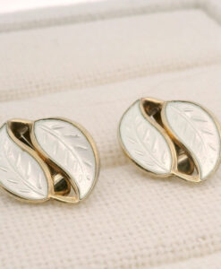 Vintage David Andersen Sterling Silver & White Enamel Leaf Earrings – Designed by Willy Winnaess (1950s-60s)