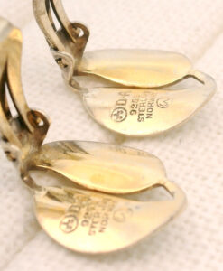 Vintage David Andersen Sterling Silver & White Enamel Leaf Earrings – Designed by Willy Winnaess (1950s-60s)