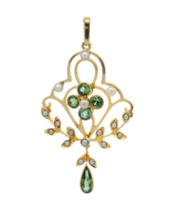 Gold Green Tourmaline and Pearl Pendant