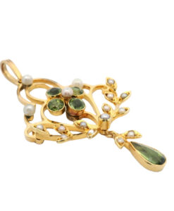 Antique 9ct Gold Green Tourmaline and Pearl Pendant c1900