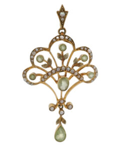 Antique Gold Peridot and Pearl Pendant