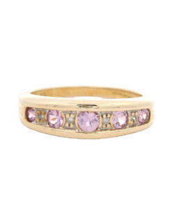 9ct Yellow Gold Diamond and Pink Sapphire Band Ring