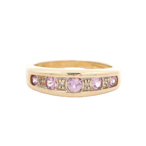 9ct Yellow Gold Diamond and Pink Sapphire Band Ring