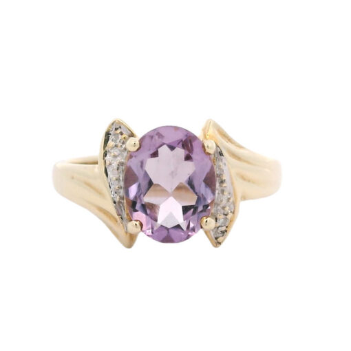 9ct Yellow Gold Diamond and Amethyst Ring