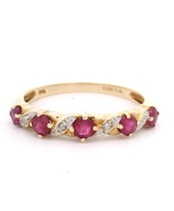 9ct Yellow Gold Diamond and Ruby Band Ring