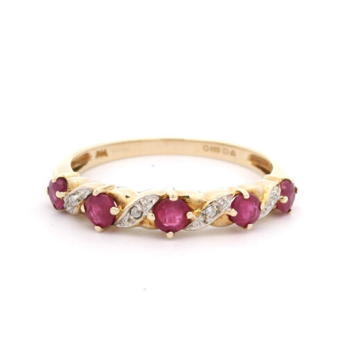 9ct Yellow Gold Diamond and Ruby Band Ring