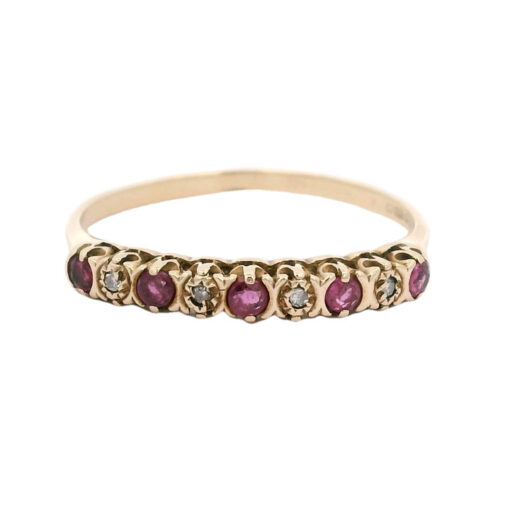 Vintage 9ct Yellow Gold Diamond and Ruby Band Ring