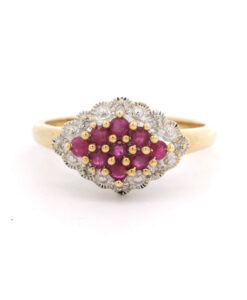 9ct Yellow Gold Diamond and Ruby Cluster Ring