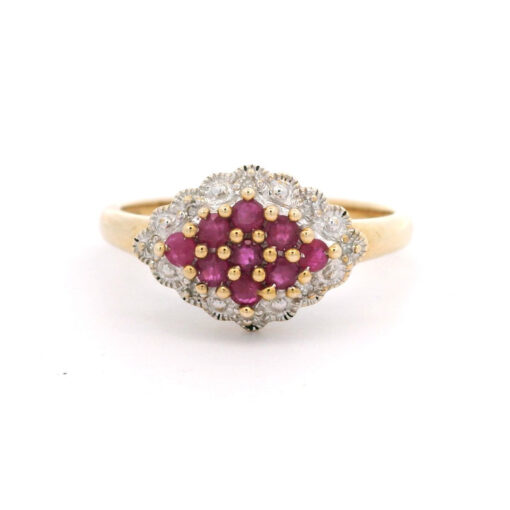 9ct Yellow Gold Diamond and Ruby Cluster Ring