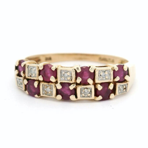 9ct Yellow Gold Diamond and Ruby Band Ring