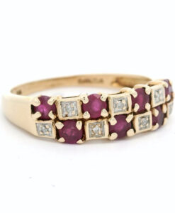9ct Yellow Gold Diamond and Ruby Cluster Band Ring