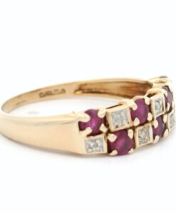 9ct Yellow Gold Diamond and Ruby Cluster Band Ring
