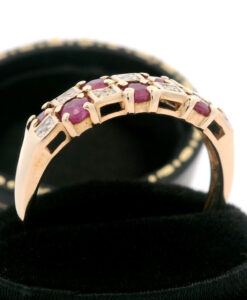 9ct Yellow Gold Diamond and Ruby Cluster Band Ring