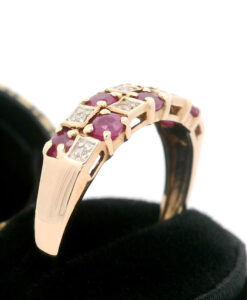 9ct Yellow Gold Diamond and Ruby Cluster Band Ring
