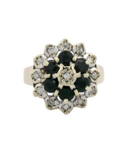 Vintage 9ct Gold Diamond and Sapphire Cluster Ring