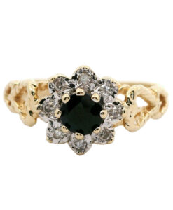 Vintage 9ct Gold Diamond and Sapphire Cluster Ring