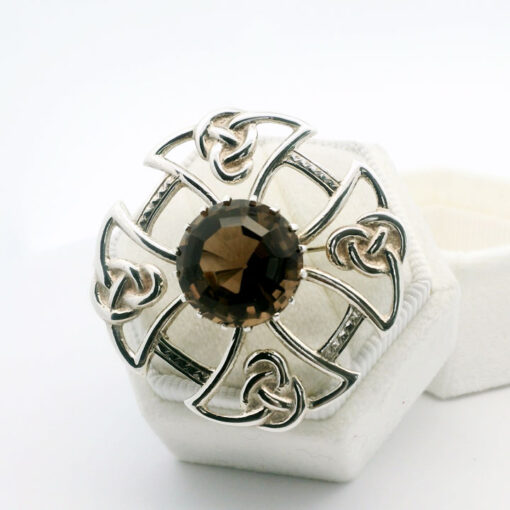 Vintage Scottish Celtic Brooch – Smokey Quartz & Sterling Silver (Edinburgh 1962)