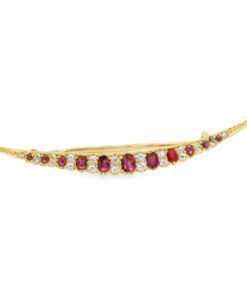 Antique 15ct Gold Diamond & Ruby Crescent Brooch