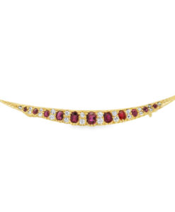 Antique 15ct Gold Diamond & Ruby Crescent Brooch