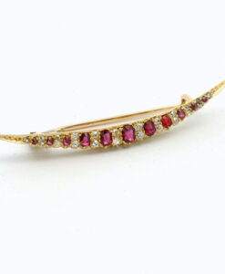 Antique 15ct Gold Diamond & Ruby Crescent Brooch