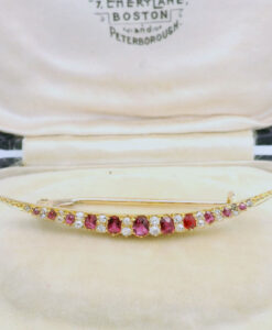 Antique 15ct Gold Diamond & Ruby Crescent Brooch