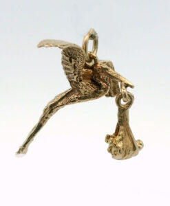 Vintage Gold Stork and Baby Charm