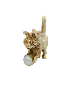 Vintage 9ct Gold Cat with a Ball Charm dated 1966