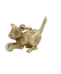 Vintage 9ct Gold Cat with a Ball Charm dated 1966
