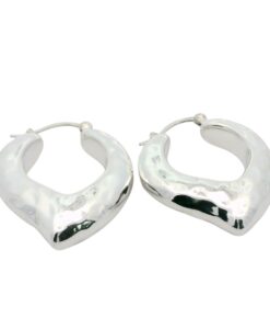 Textured Sterling Silver Heart Hoop Earrings 28mm