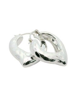 Textured Sterling Silver Heart Hoop Earrings 28mm