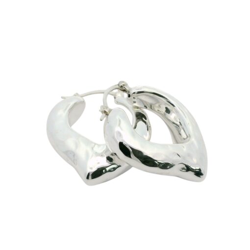 Textured Sterling Silver Heart Hoop Earrings 28mm