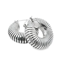 Sterling Silver Ridged Hoop Earrings