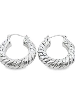 Sterling Silver Rope Effect Hoop Earrings 28mm