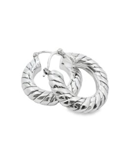 Sterling Silver Rope Effect Hoop Earrings 28mm