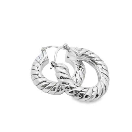 Sterling Silver Rope Effect Hoop Earrings 28mm