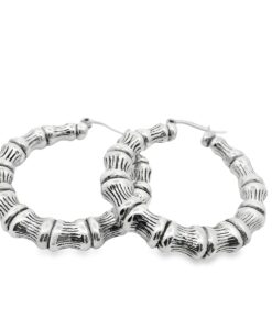 Sterling Silver Bamboo Hoop Earrings 38mm